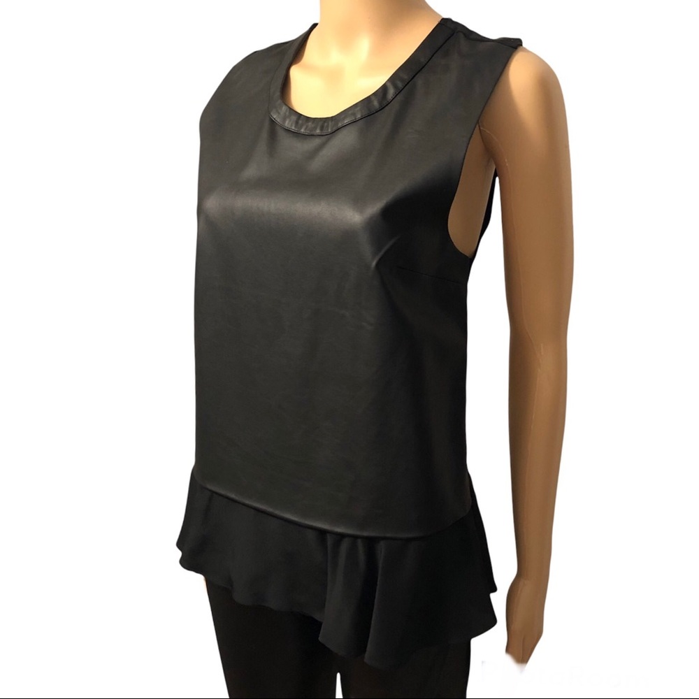 MAEVE Anthropology Black Sleeveless 100% Silk faux leather front blouse Sz M